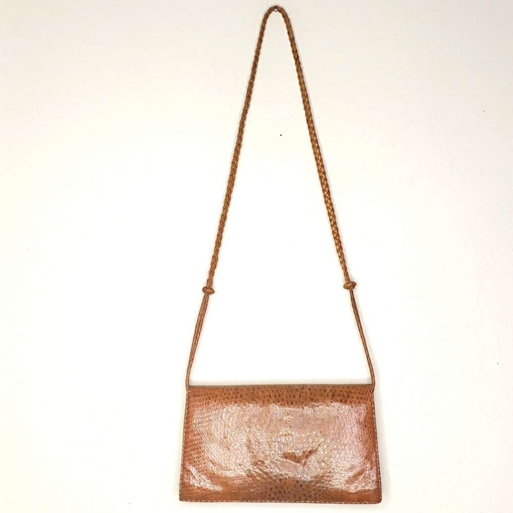 Vintage 70s Genuine Exotic Snakeskin Envelope Clutch Bag Braided Strap